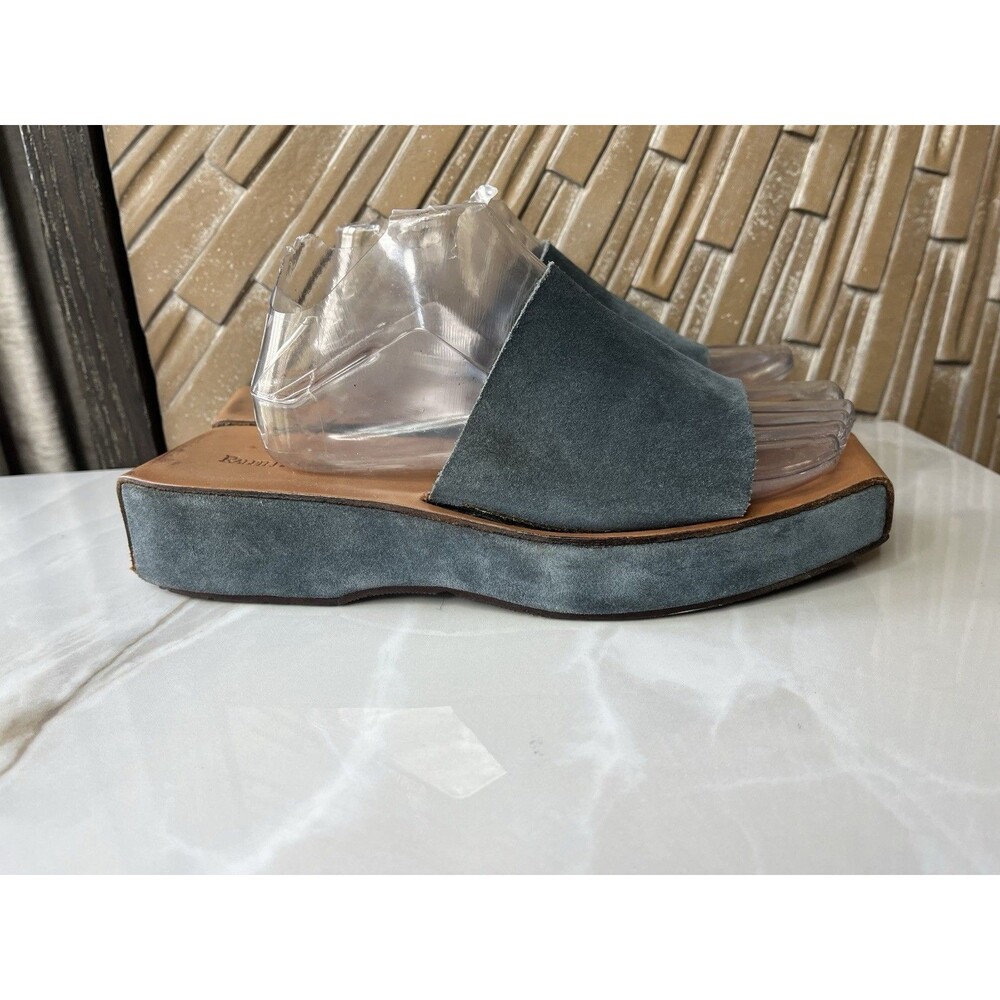 Ralph Lauren Italy D'orsay Blue Suede Leather Flat Platform Slide Sandals Wmn 10